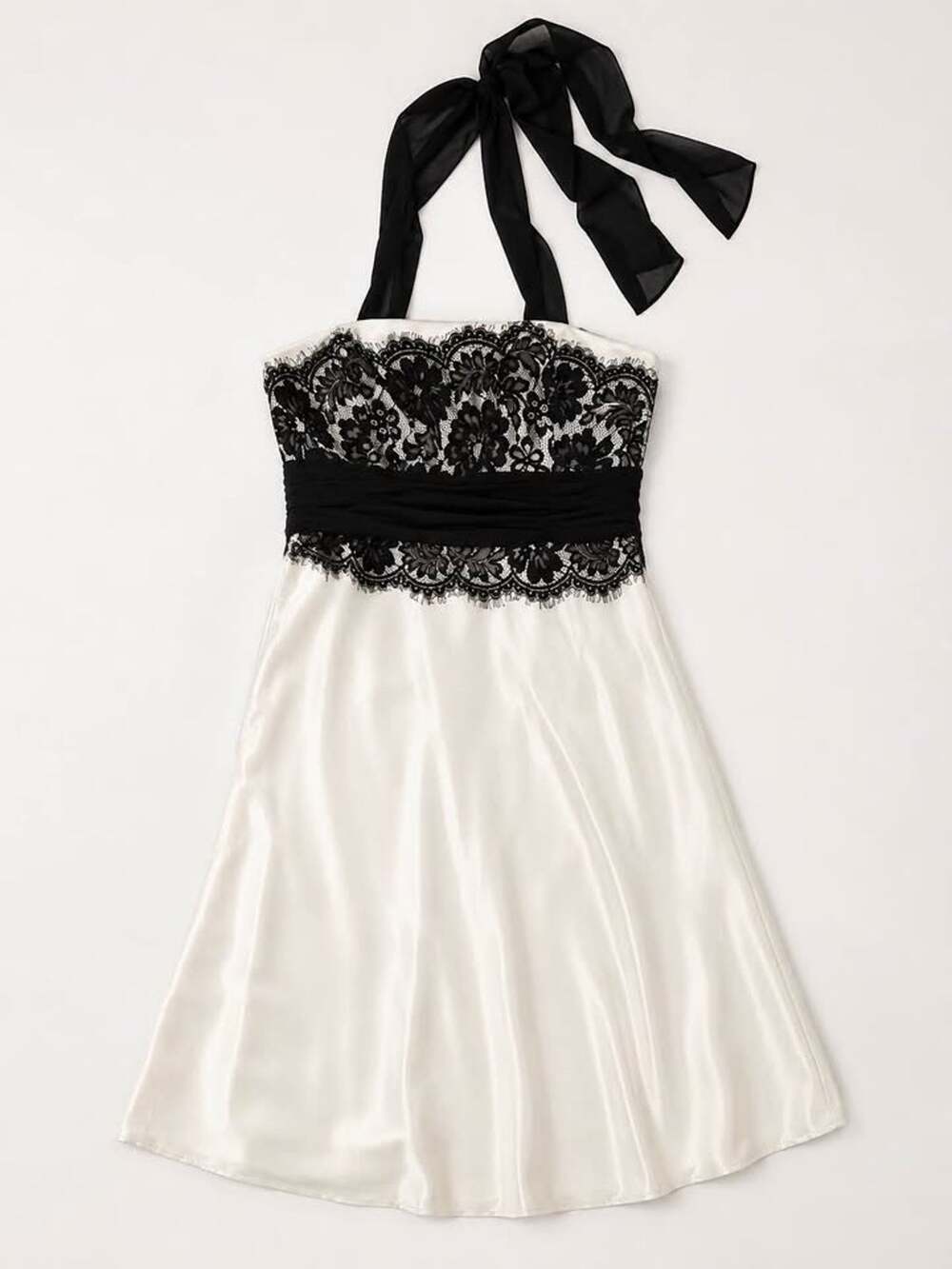 White House Black Market Size 6 Ivory Black Lace Halter Cocktail Dress